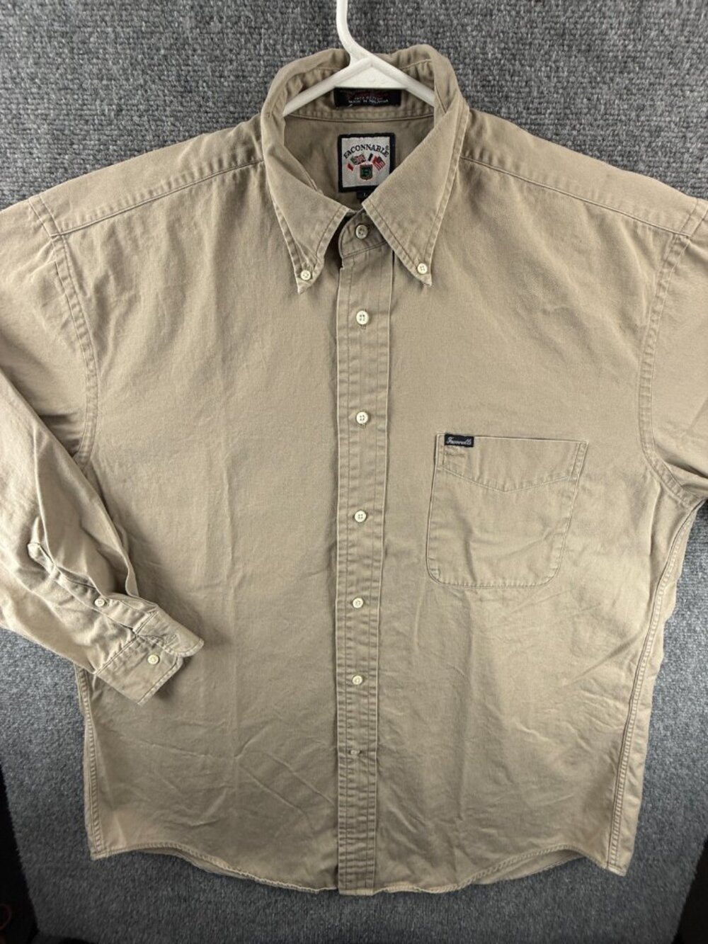 Faconnable Cotton Large Button-Down Beige Long Sleeve Solid Pocket Shirt Men